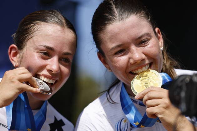 July 30, 2026, Monteceneri, Monte Ceneri, 2026 UEC MTB European Championship XCC Women U23 Final—cross-country short track: Elina Benoit (6, SUI) took 2nd place and the silver medal, and Lea Huber (16, SUI) took 1st place, becoming European Champion and winning the gold medal. Monteceneri, Monte Ceneri, Ticino, Switzerland Copyright: xJustPictures.ch FrancescoxMinghettix jp-en-FrMi-_NG_1797