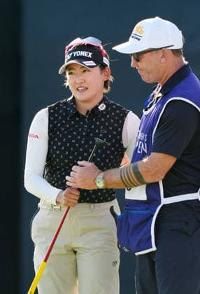 Golf: Women s British Open Chisato Iwai (L) of Japan is pictured after finishing the first round of the Women s British Open golf tournament on July 30, 2026, at Royal Lytham &amp; St Annes Golf Club in Lytham St Annes, England.  A14AA0005624668P