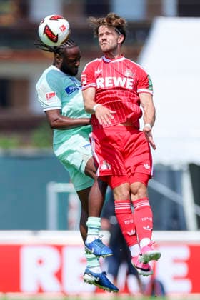 Pascal Klemens of Hertha BSC Berlin and Jan Thielmann of 1 FC Köln battle for the ball, Friendly match, 1 FC Köln vs. Hertha BSC Berlin, Koasastadion on July 31, 2026, in St. Johann in Tirol, Austria. Photo by Marco Steinbrenner, DeFodi Images. Pascal Klemens of Hertha BSC Berlin and Jan Thielmann of 1 FC Köln battle for the ball, Friendly match, 1 FC Köln vs. Hertha BSC Berlin, Koasastadion, July 31, 2026, in St. Johann in Tirol, Austria. Photo by Marco Steinbrenner, DeFodi Images