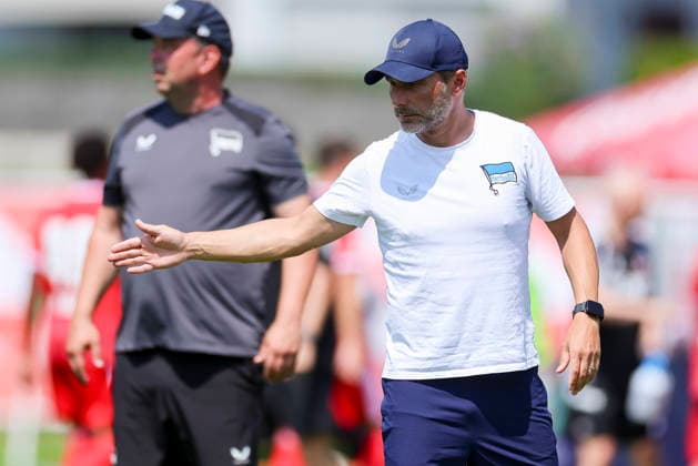 Coach Stefan Leitl of Hertha BSC Berlin gestures during a friendly match between 1 FC Köln and Hertha BSC Berlin, Koasa Stadium on July 31, 2026, in St. Johann in Tirol, Austria. Photo by Marco Steinbrenner, DeFodi Images. Coach Stefan Leitl of Hertha BSC Berlin gestures during a friendly match between 1 FC Köln and Hertha BSC Berlin at Koasa Stadium, July 31, 2026, in St. Johann in Tirol, Austria. Photo by Marco Steinbrenner, DeFodi Images