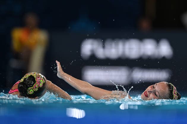 France, Paris, Centre Aquatique Olympique Metropole du Grand Paris, July 31, 2026, European Aquatics Championships, Artistic Swimming, Day 1, Duet Free Preliminary, Laelys Alavez and Romane Lunel of France. Photo by Eibner Pressefoto, Tino Henschel. European Aquatics Championships, Artistic Swimming, Day 1, Duet Free Preliminary, Paris Copyright: xEibnerxPressefotox