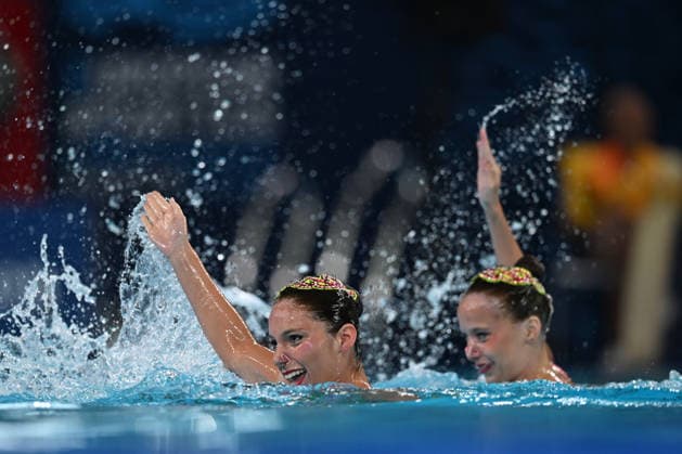 France, Paris, Centre Aquatique Olympique Metropole du Grand Paris, July 31, 2026, European Aquatics Championships, Artistic Swimming, Day 1, Duet Free Preliminary, Laelys Alavez and Romane Lunel of France. Photo by Eibner Pressefoto, Tino Henschel. European Aquatics Championships, Artistic Swimming, Day 1, Duet Free Preliminary, Paris Copyright: xEibnerxPressefotox