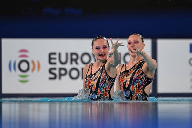 France, Paris, Centre Aquatique Olympique Metropole du Grand Paris, July 31, 2026, European Aquatics Championships, Artistic Swimming, Day 1, Duet Free Preliminary, Anna Sophia Aeschbacher and Ixchel Honer of Switzerland Photo by Eibner Pressefoto Tino Henschel European Aquatics Championships Artistic Swimming Day 1 Duet Free Preliminary Paris Copyright: xEibnerxPressefotox