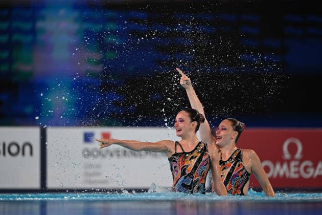 France, Paris, Centre Aquatique Olympique Metropole du Grand Paris, July 31, 2026, European Aquatics Championships, Artistic Swimming, Day 1, Duet Free Preliminary, Anna Sophia Aeschbacher and Ixchel Honer of Switzerland Photo by Eibner Pressefoto Tino Henschel European Aquatics Championships Artistic Swimming Day 1 Duet Free Preliminary Paris Copyright: xEibnerxPressefotox