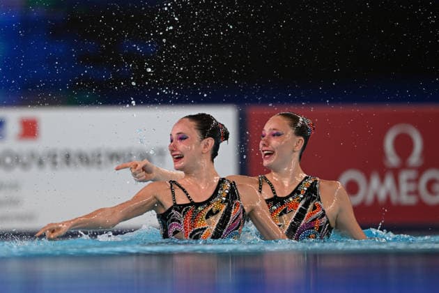 France, Paris, Centre Aquatique Olympique Metropole du Grand Paris, July 31, 2026, European Aquatics Championships, Artistic Swimming, Day 1, Duet Free Preliminary, Anna Sophia Aeschbacher and Ixchel Honer of Switzerland Photo by Eibner Pressefoto Tino Henschel European Aquatics Championships Artistic Swimming Day 1 Duet Free Preliminary Paris Copyright: xEibnerxPressefotox