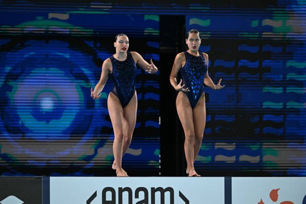 France, Paris, Centre Aquatique Olympique Metropole du Grand Paris, July 31, 2026, European Aquatics Championships, Artistic Swimming, Day 1, Duet Free Preliminary: Raya Furnadzhieva and Lora Zheynova of Bulgaria. Photo by Eibner Pressefoto, Tino Henschel. European Aquatics Championships, Artistic Swimming, Day 1, Duet Free Preliminary, Paris Copyright: xEibnerxPressefotox