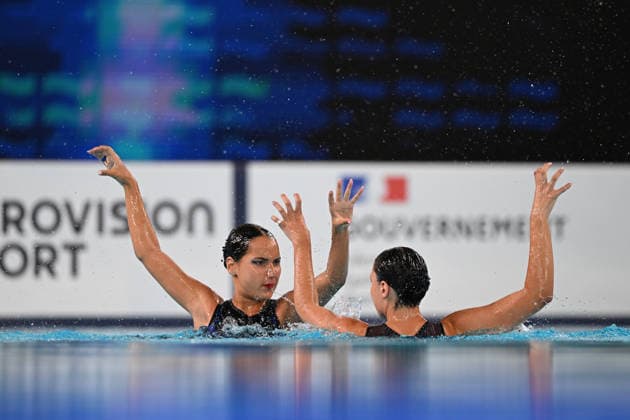 France, Paris, Centre Aquatique Olympique Metropole du Grand Paris, July 31, 2026, European Aquatics Championships, Artistic Swimming, Day 1, Duet Free Preliminary: Raya Furnadzhieva and Lora Zheynova of Bulgaria. Photo by Eibner Pressefoto, Tino Henschel. European Aquatics Championships, Artistic Swimming, Day 1, Duet Free Preliminary, Paris Copyright: xEibnerxPressefotox