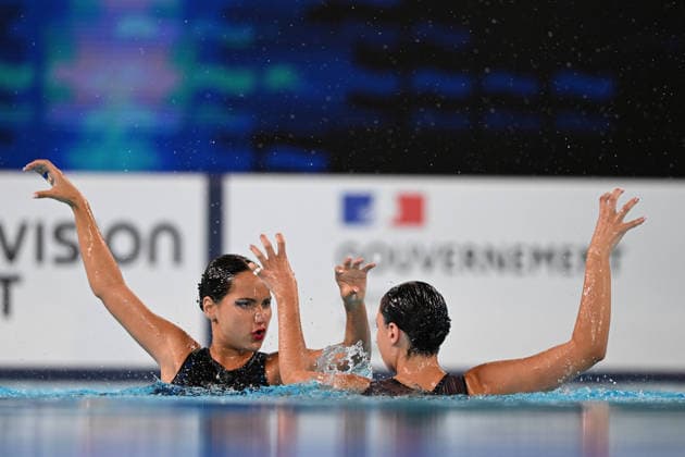 France, Paris, Centre Aquatique Olympique Metropole du Grand Paris, July 31, 2026, European Aquatics Championships, Artistic Swimming, Day 1, Duet Free Preliminary: Raya Furnadzhieva and Lora Zheynova of Bulgaria. Photo by Eibner Pressefoto, Tino Henschel. European Aquatics Championships, Artistic Swimming, Day 1, Duet Free Preliminary, Paris Copyright: xEibnerxPressefotox