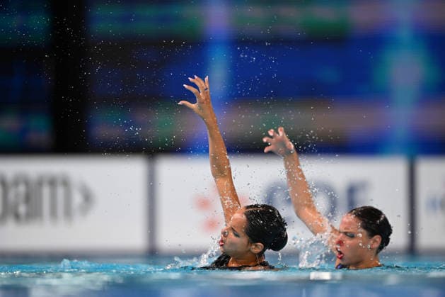 France, Paris, Centre Aquatique Olympique Metropole du Grand Paris, July 31, 2026, European Aquatics Championships, Artistic Swimming, Day 1, Duet Free Preliminary: Raya Furnadzhieva and Lora Zheynova of Bulgaria. Photo by Eibner Pressefoto, Tino Henschel. European Aquatics Championships, Artistic Swimming, Day 1, Duet Free Preliminary, Paris Copyright: xEibnerxPressefotox