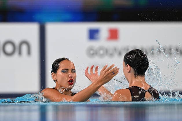 France, Paris, Centre Aquatique Olympique Metropole du Grand Paris, July 31, 2026, European Aquatics Championships, Artistic Swimming, Day 1, Duet Free Preliminary: Raya Furnadzhieva and Lora Zheynova of Bulgaria. Photo by Eibner Pressefoto, Tino Henschel. European Aquatics Championships, Artistic Swimming, Day 1, Duet Free Preliminary, Paris Copyright: xEibnerxPressefotox