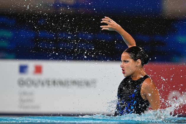 France, Paris, Centre Aquatique Olympique Metropole du Grand Paris, July 31, 2026, European Aquatics Championships, Artistic Swimming, Day 1, Duet Free Preliminary: Raya Furnadzhieva and Lora Zheynova of Bulgaria. Photo by Eibner Pressefoto, Tino Henschel. European Aquatics Championships, Artistic Swimming, Day 1, Duet Free Preliminary, Paris Copyright: xEibnerxPressefotox
