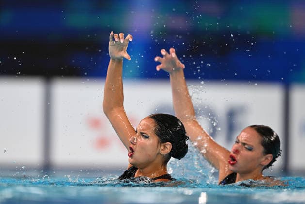 France, Paris, Centre Aquatique Olympique Metropole du Grand Paris, July 31, 2026, European Aquatics Championships, Artistic Swimming, Day 1, Duet Free Preliminary: Raya Furnadzhieva and Lora Zheynova of Bulgaria. Photo by Eibner Pressefoto, Tino Henschel. European Aquatics Championships, Artistic Swimming, Day 1, Duet Free Preliminary, Paris Copyright: xEibnerxPressefotox