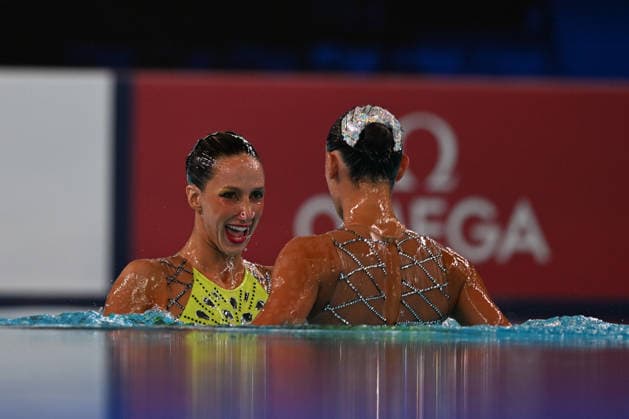 France, Paris, Centre Aquatique Olympique Metropole du Grand Paris, July 31, 2026, European Aquatics Championships, Artistic Swimming, Day 1, Duet Free Preliminary, Enrica Piccoli and Lucrezia Ruggiero of Italy. Photo by Eibner Pressefoto, Tino Henschel. European Aquatics Championships, Artistic Swimming, Day 1, Duet Free Preliminary, Paris Copyright: xEibnerxPressefotox