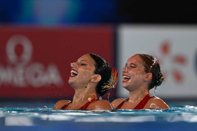 France, Paris, Centre Aquatique Olympique Metropole du Grand Paris, July 31, 2026, European Aquatics Championships, Artistic Swimming, Day 1, Duet Free Preliminary, Catherine Kunin and Aya Mazor of Israel. Photo by Eibner Pressefoto, Tino Henschel. European Aquatics Championships, Artistic Swimming, Day 1, Duet Free Preliminary, Paris Copyright: xEibnerxPressefotox