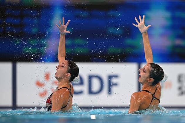 France, Paris, Centre Aquatique Olympique Metropole du Grand Paris, July 31, 2026, European Aquatics Championships, Artistic Swimming, Day 1, Duet Free Preliminary, Anna Maria Alexandri and Eirini Marina Alexandri of Greece Photo by Eibner Pressefoto Tino Henschel European Aquatics Championships Artistic Swimming Day 1 Duet Free Preliminary Paris Copyright: xEibnerxPressefotox