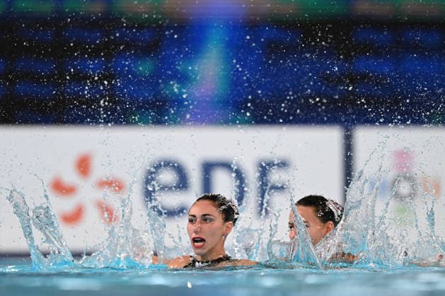 France, Paris, Centre Aquatique Olympique Metropole du Grand Paris, July 31, 2026, European Aquatics Championships, Artistic Swimming, Day 1, Duet Free Preliminary, Ana Culic and Thea Grima Buttigieg of Malta. Photo by Eibner Pressefoto, Tino Henschel. European Aquatics Championships, Artistic Swimming, Day 1, Duet Free Preliminary, Paris Copyright: xEibnerxPressefotox