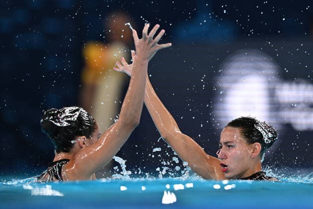 France, Paris, Centre Aquatique Olympique Metropole du Grand Paris, July 31, 2026, European Aquatics Championships, Artistic Swimming, Day 1, Duet Free Preliminary, Ana Culic and Thea Grima Buttigieg of Malta. Photo by Eibner Pressefoto, Tino Henschel. European Aquatics Championships, Artistic Swimming, Day 1, Duet Free Preliminary, Paris Copyright: xEibnerxPressefotox
