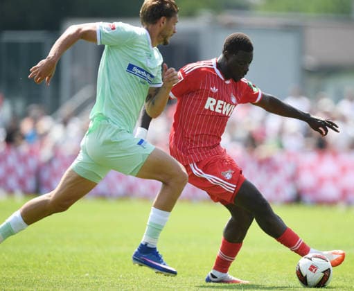 July 31, 2026, xophax, Soccer, Bundesliga 1, 1 FC Köln Training Camp: 1 FC Köln team in Kitzbühel; training in Sankt Johann; friendly match in Sankt Johann in Tirol against Hertha BSC; 1 FC Köln; Hertha; Ragnar Ache (1 FC Köln, right) and Marton Dardai (Hertha, left); Kitzbühel