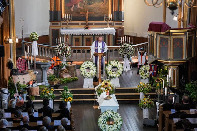 Funeral for rower Olaf Tufte in Horten, July 31, 2026. Pastor Kenneth Henriksen at Olaf Karl Tufte’s funeral in Horten Church on Friday. Photo: Terje Bendiksby, NTB POOL, Horten, Norway. EDITORIAL USE ONLY. RESTRICTED USE FOR BETTING COMPANIES.  Copyright: xTerjexBendiksbyx xNTBx