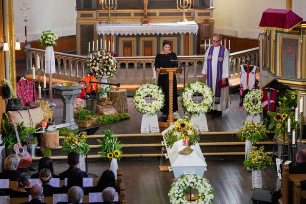 Funeral for rower Olaf Tufte, Horten, July 31, 2026. Aina Tufte delivers a eulogy during Olaf Karl Tufte’s funeral at Horten Church on Friday. Photo: Terje Bendiksby, NTB POOL, Horten, Norway. EDITORIAL USE ONLY. RESTRICTED USE FOR BETTING COMPANIES.  Copyright: xTerjexBendiksbyx xNTBx