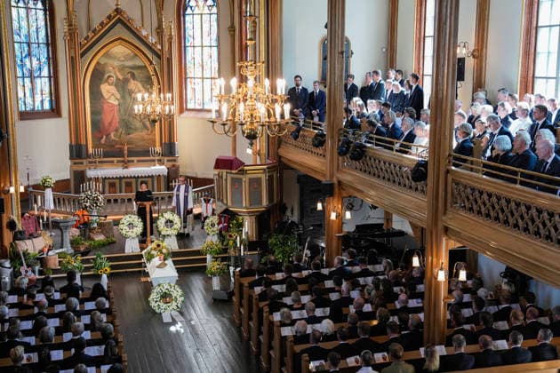 Funeral for rower Olaf Tufte, Horten, July 31, 2026. Aina Tufte delivers a eulogy during Olaf Karl Tufte’s funeral at Horten Church on Friday. Photo: Terje Bendiksby, NTB POOL, Horten, Norway. EDITORIAL USE ONLY. RESTRICTED USE FOR BETTING COMPANIES  Copyright: xTerjexBendiksbyx xNTBx