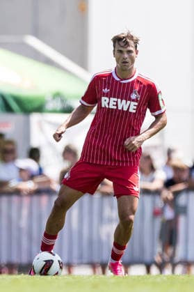 ST. JOHANN IN TIROL, AUSTRIA - JULY 31: Joel Schmied (1. FC Koeln, 2) controls the ball during a friendly game between 1. FC Koeln vs. Hertha BSC Berlin at trainings camp of 1. FC Koeln in Kitzbuehel of season 2026 27 at Koasastadion on July 31, 2026 in St. Johann in Tirol, Austria. Austria Copyright: xSteffiexWunderlx