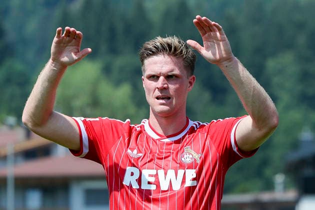 Marius Bülter of 1. FC Köln celebrates his goal to make it 2–1, Friendly match, 1. FC Köln vs. Hertha BSC Berlin, Koasa Stadium on July 31, 2026, in St. Johann in Tirol, Austria. Photo by Marco Steinbrenner, DeFodi Images. Marius Bülter of 1. FC Köln celebrates after scoring his team’s second goal, Friendly match, 1. FC Köln vs. Hertha BSC Berlin, Koasa Stadium, July 31, 2026, in St. Johann in Tirol, Austria. Photo by Marco Steinbrenner, DeFodi Images