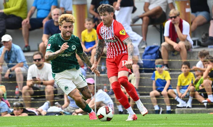 July 31, 2026 Soccer Season 2026–2027 Exhibition Match Friendly Match Preseason Match SC Freiburg SpVgg Greuther Fürth Kleeblatt Sports Photo by Zink xwoxzix; regulations prohibit any use of photographs as image sequences and or quasi-video; for editorial use only. Ole Pohlmann 10, SpVgg Greuther Fürth; Lukas Kübler 17, SC Freiburg