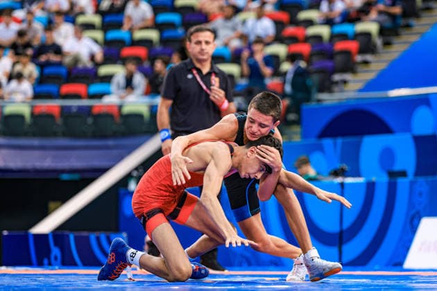 U17 Wrestling World Championships, 48 kg Freestyle: Bogdan Sapojnic (GER) def. Ahmed Abdalla Ahmed Ali Saleh (EGY) Copyright: xUnitedxWorldxWrestlingx xAmirrezx UWW-U17-WC-BAKU-2026