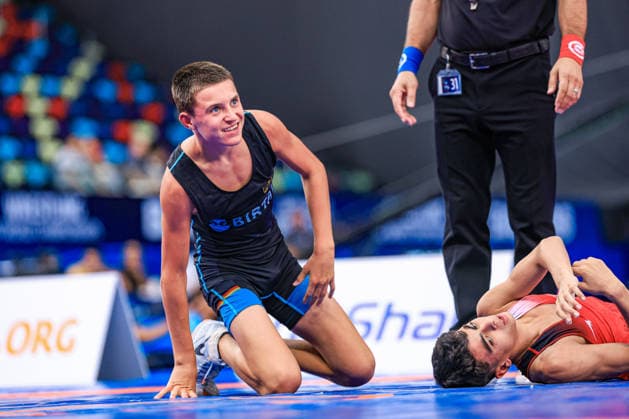 U17 Wrestling World Championships, 48 kg Freestyle: Bogdan Sapojnic (GER) def. Ahmed Abdalla Ahmed Ali Saleh (EGY) Copyright: xUnitedxWorldxWrestlingx xAmirrezx UWW-U17-WC-BAKU-2026