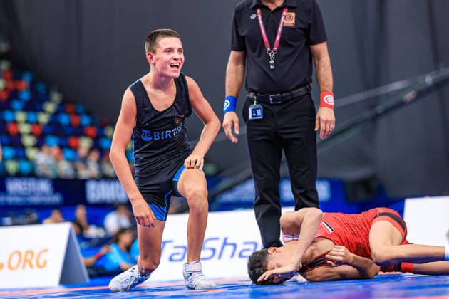 U17 Wrestling World Championships, 48 kg Freestyle: Bogdan Sapojnic (GER) def. Ahmed Abdalla Ahmed Ali Saleh (EGY) Copyright: xUnitedxWorldxWrestlingx xAmirrezx UWW-U17-WC-BAKU-2026