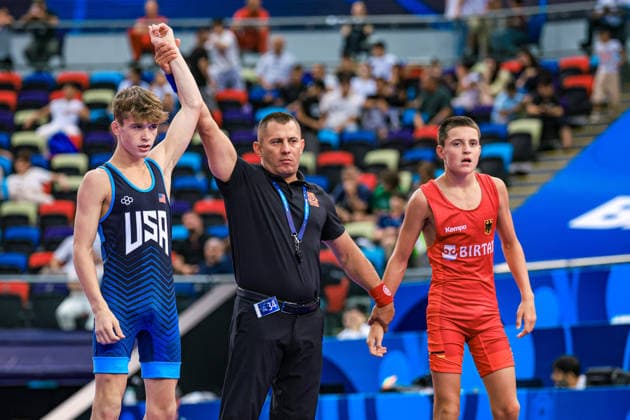 U17 Wrestling World Championships, 48 kg Freestyle: Kooper Joshua Deputy (USA) defeated Bogdan Sapojnic (GER) Copyright: xUnitedxWorldxWrestlingx xAmirrezx UWW-U17-WC-BAKU-2026