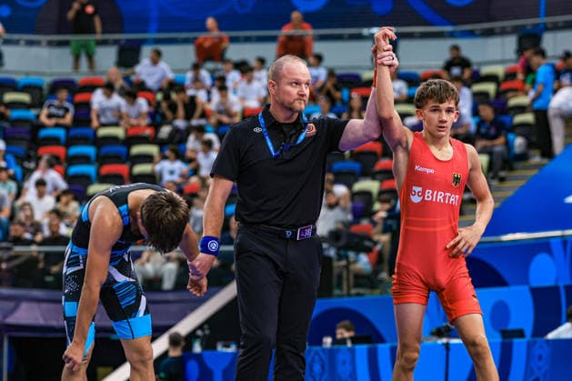 U17 Wrestling World Championships, 55kg Freestyle: Adrian Airich (GER) def. Patrik Vetrak (SVK) Copyright: xUnitedxWorldxWrestlingx xAmirrezx UWW-U17-WC-BAKU-2026