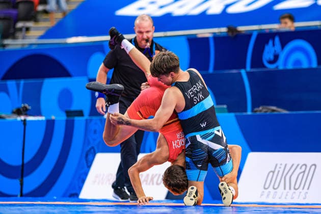 U17 Wrestling World Championships, 55 kg Freestyle: Adrian Airich (GER) def. Patrik Vetrak (SVK) Copyright: xUnitedxWorldxWrestlingx xAmirrezx UWW-U17-WC-BAKU-2026