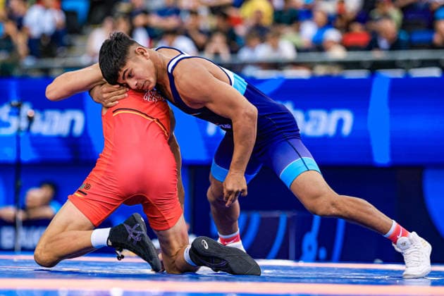 U17 Wrestling World Championships, 55kg Freestyle: Prathmesh Suryakant Patil (IND) defeated Adrian Airich (GER) by fall Copyright: xUnitedxWorldxWrestlingx xAmirrezx UWW-U17-WC-BAKU-2026