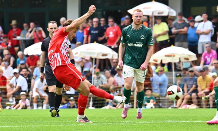 July 31, 2026 Soccer Season 2026–2027 Exhibition Match Friendly Match Preseason Match SC Freiburg vs. SpVgg Greuther Fürth Kleeblatt Sports Photo by Zink xwoxzix; regulations prohibit any use of photographs as image sequences and or quasi-video; for editorial use only. Maximilian EggEinstein 8, SC Freiburg, chance, scoring opportunity