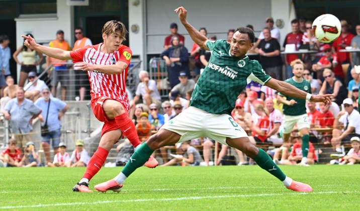 July 31, 2026 Soccer Season 2026–2027 Exhibition Match Friendly Match Preseason Match SC Freiburg vs. SpVgg Greuther Fürth Kleeblatt Sports Photo by Zink xwoxzix; regulations prohibit any use of photographs as image sequences and or quasi-video; for editorial use only. Yuito Suzuki 14, SC Freiburg Sacha Banse Bansé 6, SpVgg Greuther Fürth