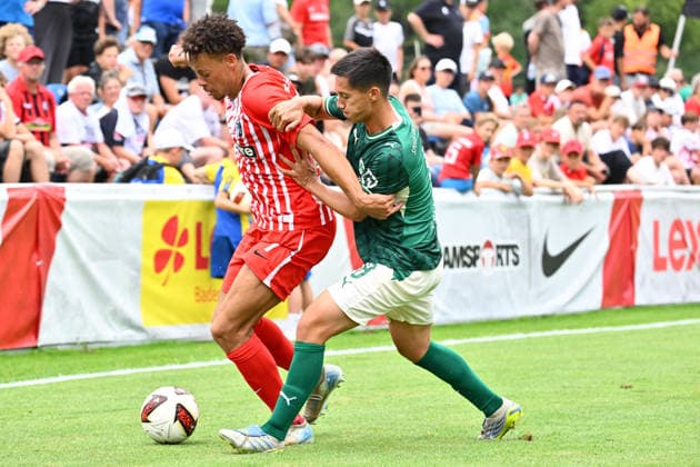 July 31, 2026 Soccer Season 2026–2027 Exhibition Match Friendly Match Preseason Match SC Freiburg vs. SpVgg Greuther Fürth Kleeblatt Sports Photo by Zink xwoxzix; regulations prohibit any use of photographs as image sequences and or quasi-video; for editorial use only. Derry Scherhant 7, SC Freiburg; Shinta Appelkamp 8, SpVgg Greuther Fürth