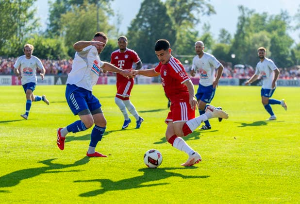 July 30, 2026, 2026–2027 Bundesliga, FC Bayern Munich training camp in Rottach Egern on Lake Tegernsee, Bavaria; friendly match between FC Rottach Egern and FC Bayern Munich, Felipe Chavez (right), Bayern Munich