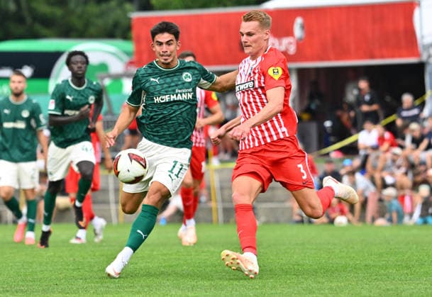 July 31, 2026 Soccer Season 2026–2027 Exhibition Match Friendly Match Preseason Match SC Freiburg SpVgg Greuther Fürth Kleeblatt Sports Photo by Zink xwoxzix; regulations prohibit any use of photographs as image sequences and or quasi-video; for editorial use only. Aaron Keller 11, SpVgg Greuther Fürth Philipp Lienhart 3, SC Freiburg