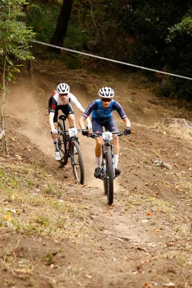 July 31, 2026, Monteceneri, Monte Ceneri, 2026 UEC MTB European Championship XCR Team Relay Final—cross-country team relay: Jacopo Putaggio (1B, ITA), Junior Men; Gygax (2B, SUI), Junior Men, leading the race; Monteceneri, Monte Ceneri, Ticino, Switzerland Copyright: xJustPictures.ch FrancescoxMinghettix jp-en-FrMi-_NG_0077