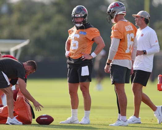 July 31, 2026: Tampa Bay Buccaneers quarterback Baker Mayfield (6) during training camp at AdventHeath Training Center in Tampa, FL. Taylor McFee CSM Tampa USA - ZUMAc04_ 20260731_zma_c04_051 Copyright: xTaylorxMcfeex