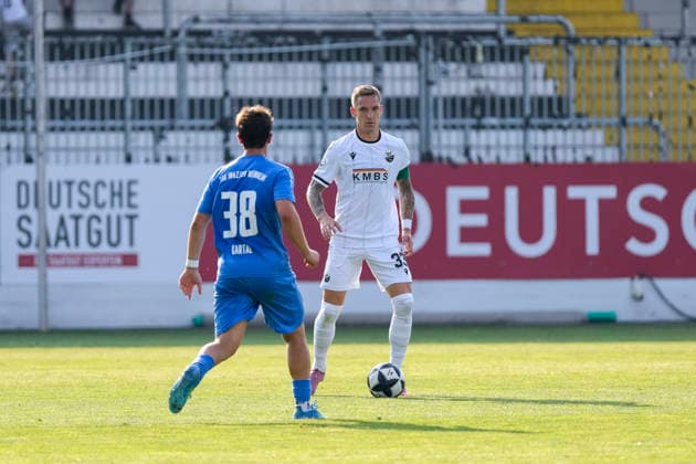From left: Ismet Kartal (TSG), 38, Marco Kehl Gomez (SVS), 33, tackle, game scene, duel, tackle, tackling, dynamic, action, July 31, 2026, Sandhausen, Germany, soccer, bfv Association Cup, 3rd round, SV Sandhausen vs. TSG 1862 09 Weinheim xozx