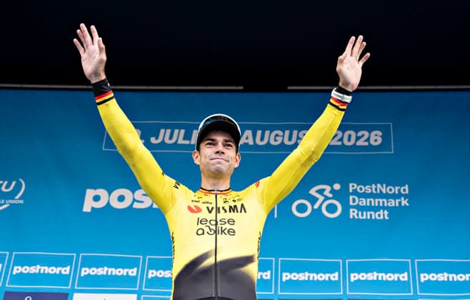 DENMARK PostNord Danmark Rundt Stage 3 Wout Van Aert of Team Visma Lease a Bike won Stage 3 of the PostNord Danmark Rundt on Friday, July 31, 2026. The stage is 202.9 kilometers long and runs from Fredericia to Vejle. Photo: Henning Bagger, Ritzau Scanpix, Vejle, Denmark  Copyright: HenningxBagger HenningxBaggerx spdk20260731-185248-L