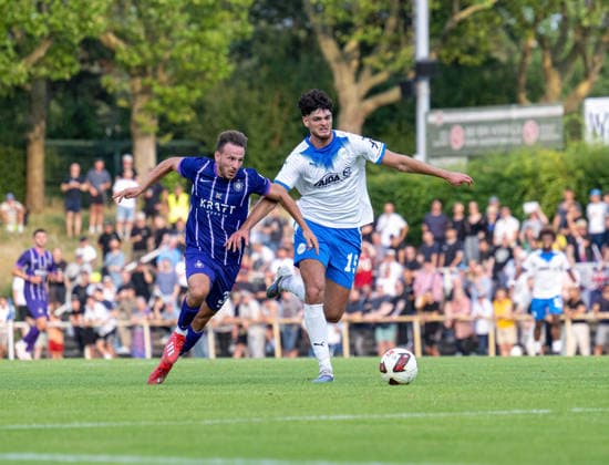 Soccer, Men s, 2026–2027 Season, Regionalliga Nordost, Matchday 2, SV Tasmania Berlin vs. FC Erzgebirge Aue, from left: Simon Skarlatidis (Aue), Fatih Baca (Tasmania), July 31, 2026, Copyright: xSebastianxRäppold MatthiasxKochx
