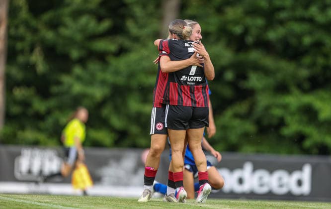 GER, Bad Nauheim, Eintracht Frankfurt vs. Racing Strasbourg, Preseason, Soccer, DFB, 2026–2027 Season, Bad Nauheim Sports Field, Friendly Match: Photo by Danique Tolhoek—Eintracht Frankfurt Women’s U-22 scores the 1–0 goal, Celebration, joy, and emotion. DFB and DFL regulations prohibit any use of photographs as image sequences and or quasi-video. July 31, 2026 Copyright: HMBxMedia HendrikxHamelau