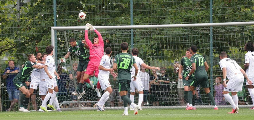 Soccer, Men s, 2026–2027 Season, 2nd Division, VfL Wolfsburg vs. SC Telstar, Friendly Match, Preseason, 3–1, Goalkeeper Roman Koeman, SC Telstar. DFL regulations prohibit any use of photographs as image sequences and or quasi-video.