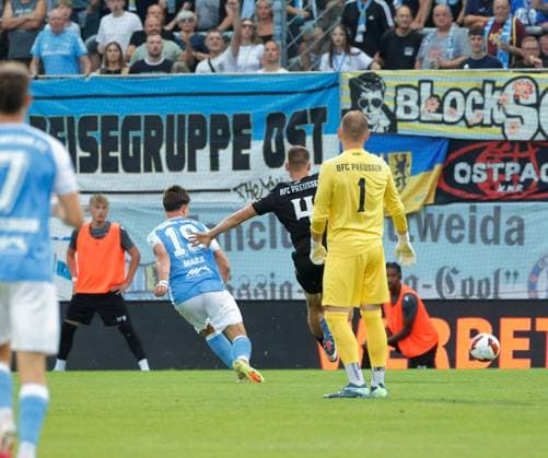 CFC vs. BFC Preussen, July 31, 2026, Chemnitz, eins Stadium on Gellertstrasse, Sports, Soccer, Northeast Regional League 2026–2027, Matchday 2, CFC, CFC vs. BFC Preussen Goal for CFC by Jonas Marx, Chemnitz, Saxony, Germany