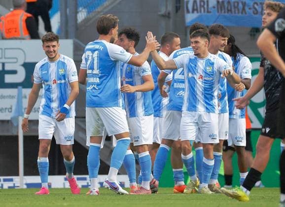 CFC vs. BFC Preussen, July 31, 2026, Chemnitz, eins Stadium on Gellertstrasse, Sports, Soccer, Northeast Regional League 2026–2027, Matchday 2, CFC, CFC vs. BFC Preussen Goal celebration at CFC Chemnitz, Saxony, Germany