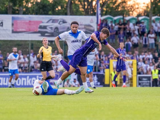 Soccer, Men s, 2026–2027 Season, Northeast Regional League, Matchday 2, SV Tasmania Berlin vs. FC Erzgebirge Aue, from left: Rintaro Yajima (Tasmania), Danil Wostrikow (Tasmania), Willi Kamm (Aue), July 31, 2026, Copyright: xSebastianxRäppold MatthiasxKochx